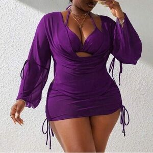 NWT Boutique Plus Size Purple bikini set + cover set (4 pieces total). Size 2XL